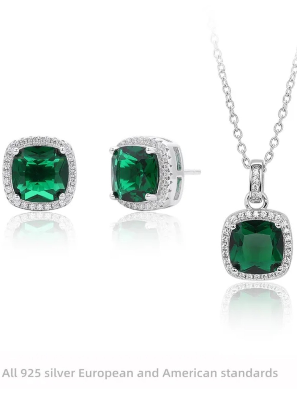 #2763**Craft Fine Silver-Plated Green Cubic Zirconia Pendant & Stud Earrings Set